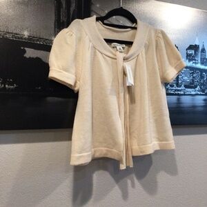 Banana Republic Cream Short-Sleeve Tie-Front Cardigan